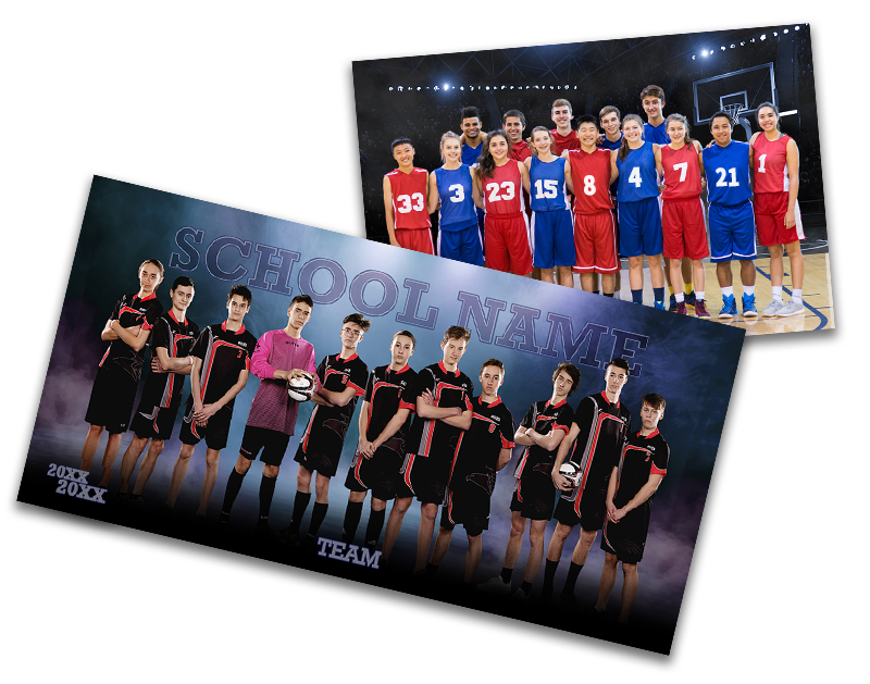 A traditional sports team photo and a virtual group sports team photo